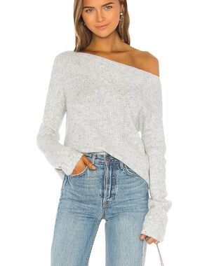 Lovers + Friends Alayah Off Shoulder Sweater in Grey Women’s Size XS Minimalist